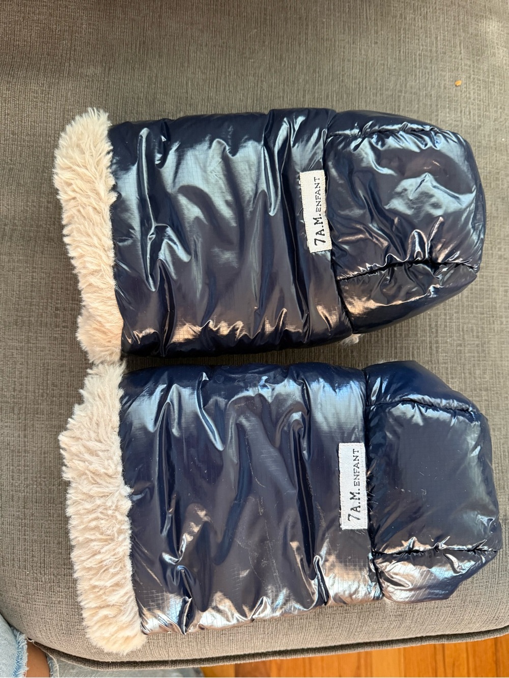 7 A.M. Enfant Navy Kids Mittens with Faux Fur Cuff